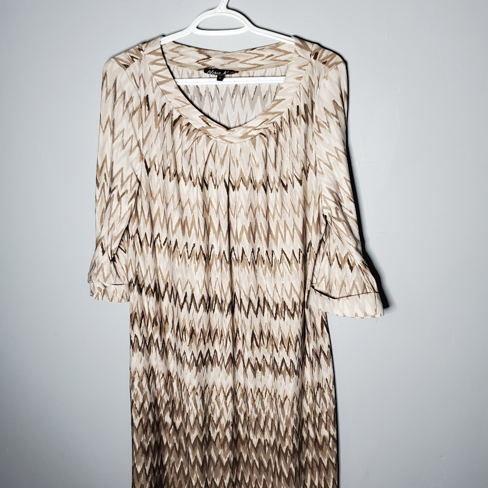 Nina K Dress Size L Beige and Brown